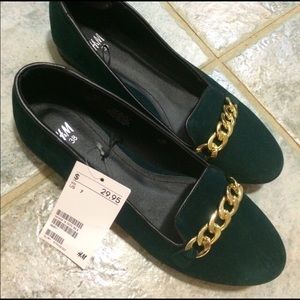 H&M green velvet loafers